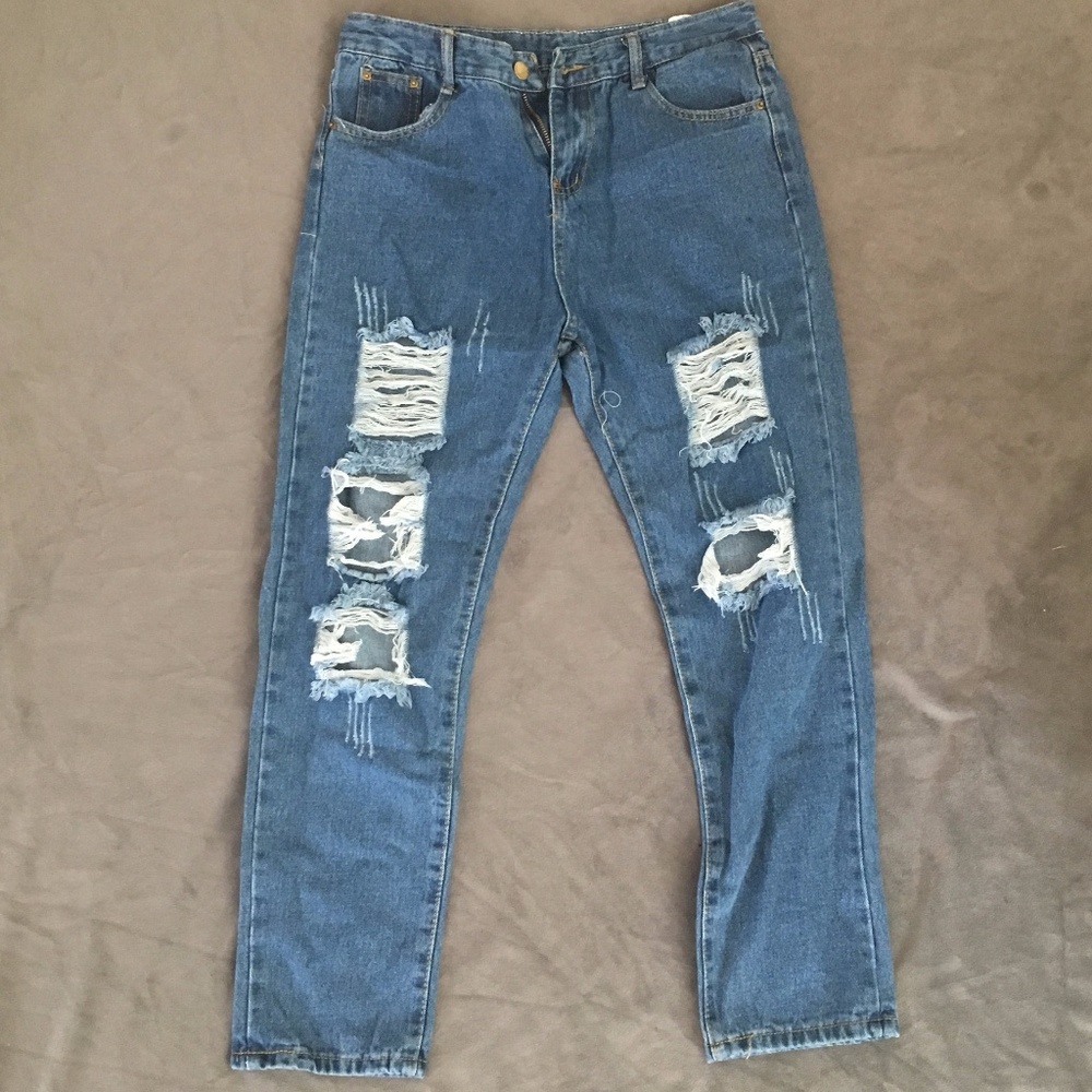 Blue Denim Ripped Jeans